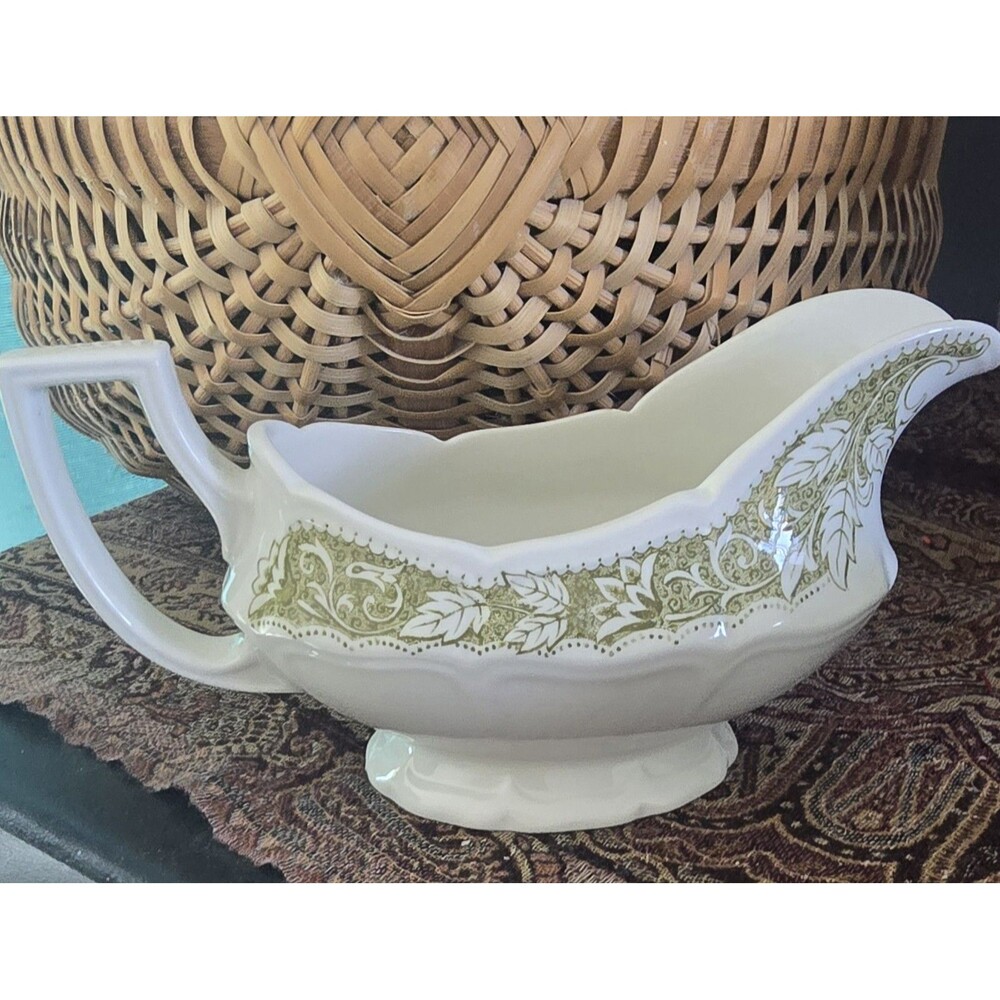 Royal Staffordshire Victoria Ironstone J&G Meakin Gravey Boat Green/ White VTG